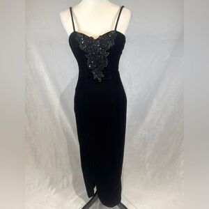 Vintage 90s Jump black beaded velvet formal maxi dress size 5